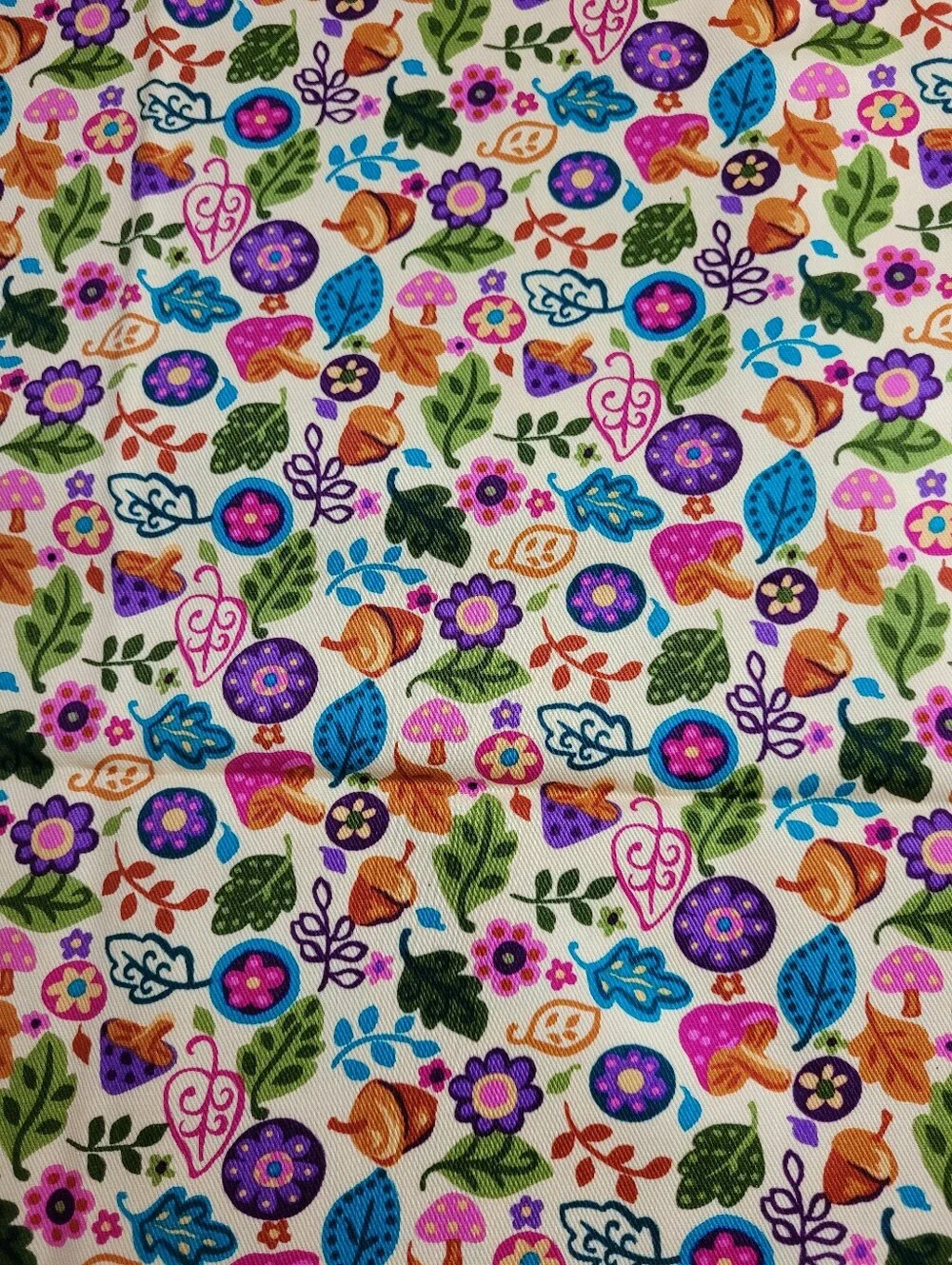 Sewing Fabric Mushrooms Acorns Leaves Unbranded 1 Yard (1498)